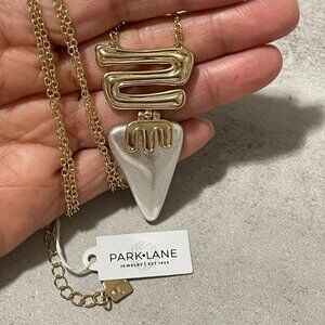 NWT Park Lane Astro Fixed Pendant Necklace Matte Silver Gold Tone 30"-33"